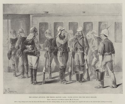 De Soedan-opmars, de troepen verlaten Caïro, watervoorziening voor de Rifle Brigade door Paul Frenzeny